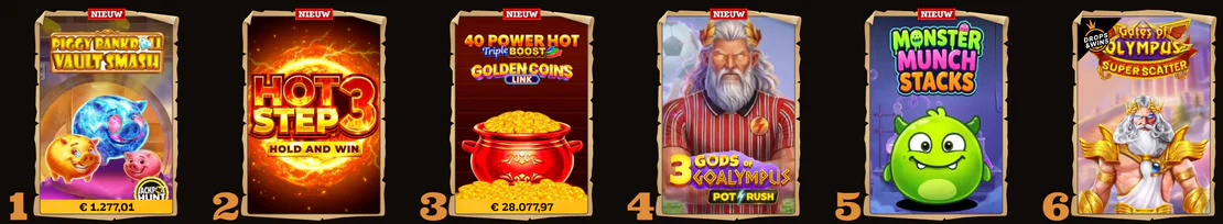 Lizaro Casino overzicht van populaire slots zoals Piggy Bank Vault Smash, Hot Step 3, 40 Power Hot Golden Coins, Monster Munch Stacks en Gates of Olympus Super Scatter